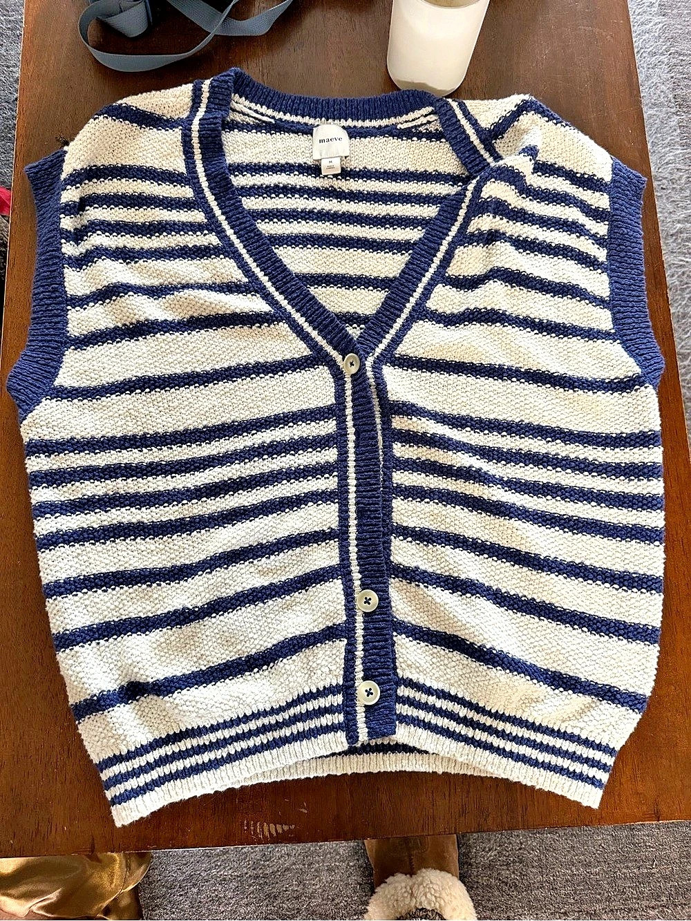 Maeve Striped Sweater Vest in Blue & Cream Size Medium